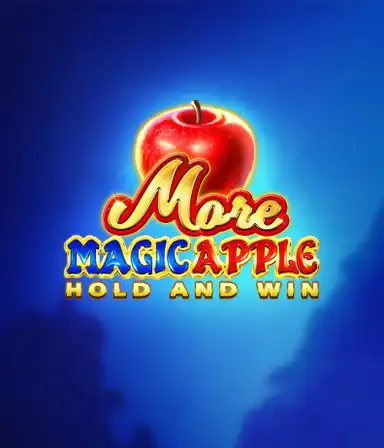 На изображении игрового автомата More Magic Apple от 3 Oaks Gaming, демонстрирующего сказочную атмосферу с яркими символами, включая замки, магические яблоки и любимых сказочных героев. В центре виден логотип игры More Magic Apple, окруженный яркими и привлекательными изображениями, формирующими атмосферу чудес и волшебства.